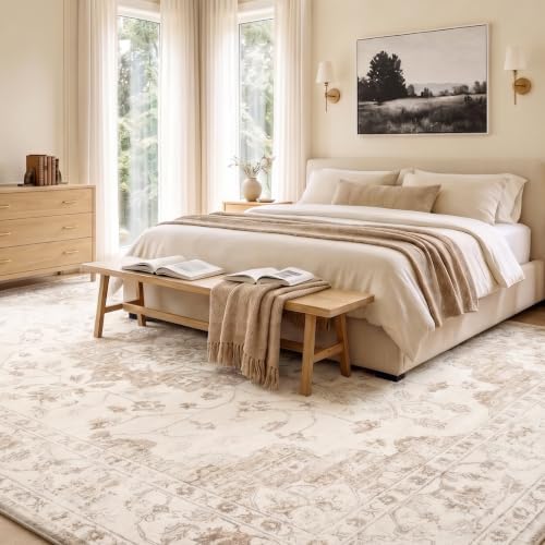 10x14 Washable Area Rug, Large Vintage Distressed Medallion Rugs