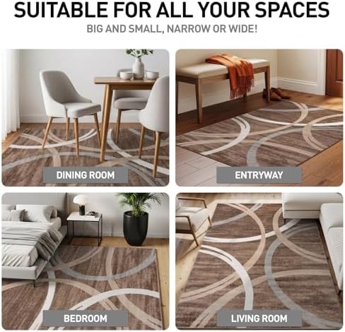 Rugshop Wavy Circles Modern Fade-Resistant Area Rug Brown 6'6" x 9'