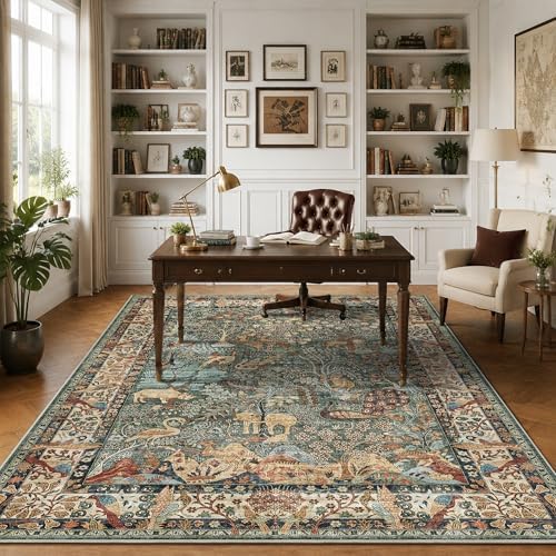 5x7 Washable Area Rug Vintage Animals Print Boho Indoor Carpet