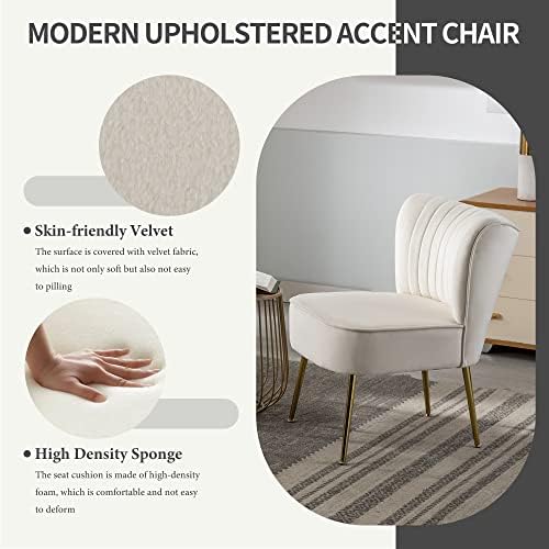 KCC Modern Velvet Accent Chair Set of 2,Side Chair for Bedroom,Beige