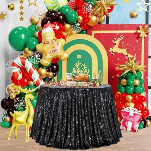 B-COOL Round Tablecloth 120 Inch Black Sequin Table Cloth Glitter Table Cover...