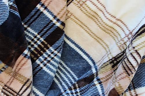 Tache Winter Cabin Blue Tan Farmhouse Super Soft Micro Fleece Tartan Plaid Pl...