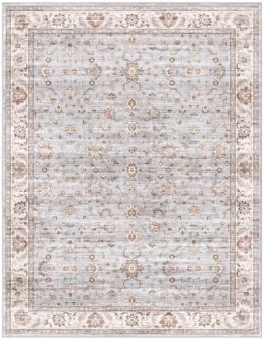 WITSHOCK Washable Area Rug 10x14 Non-Slip Floral Carpet, Gray/Light Blue