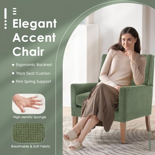 COLAMY Modern Wingback Living Room Chair Set of 2, Upholstered Fabric Accent ...