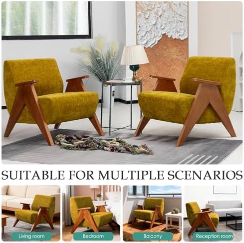 Home Accent Chair Mid Century Modern Accent Chair with Wood Frame, Lounge Uph...