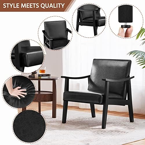 Yaheetech Accent Chairs Set of 2, Mid-Century Faux Leather Armchairs, Black