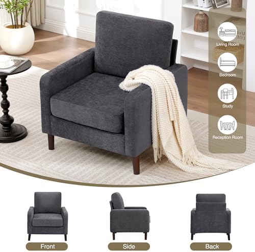 Accent Chair Set of 2, Upholstered Living Room Chairs with Wood Legs and Side...