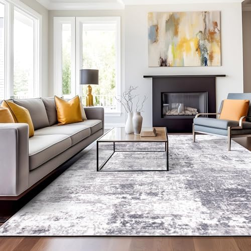 Rugshop Distressed Modern Bohemian Abstract Area Rug Gray 7'10" x 10...