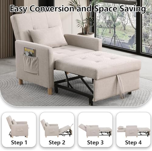 3 in 1 Convertible Sleeper Chair, Pull-Out Sofa Bed with Adjustable Backrest,...