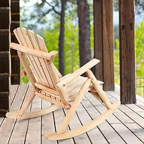 GIANTEX Log Wooden Rocking Chair Set of 2, Wood Porch & Patio Rockers wit...
