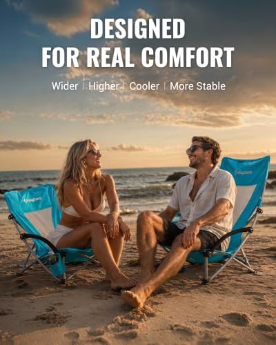KingCamp Low Beach Chairs 2 Pack, Folding Portable Chairs for Adults