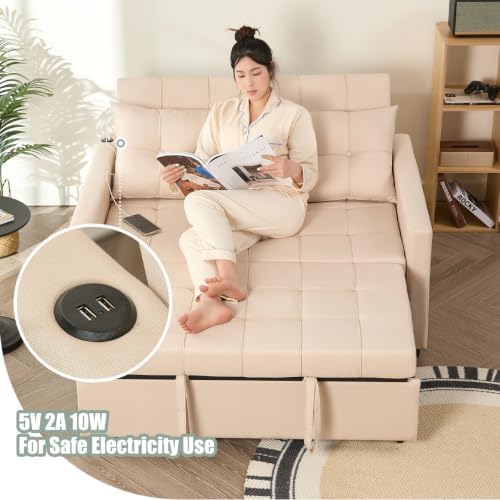GOSUHI 52" 3-in-1 Convertible Sleeper Sofa Bed, Linen, Beige