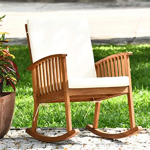 Tangkula Outdoor Rocking Chair with Soft Cushions, Solid Acacia Wood (1)