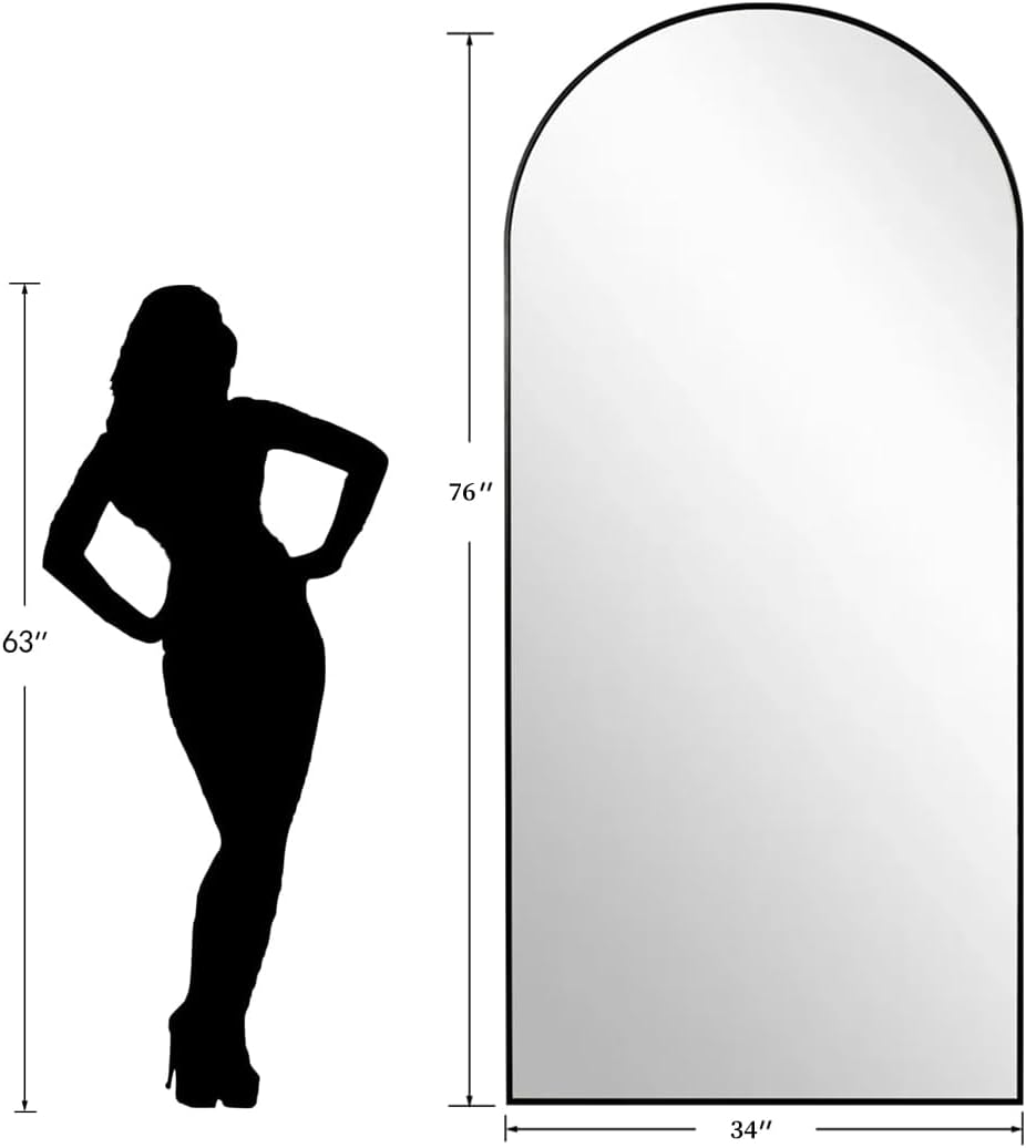 Arched Full Length Mirror, 76"x34" Large Floor Mirror, Black