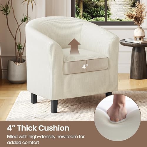 Yaheetech Accent Chairs, Corduroy Barrel Armchairs, Beige