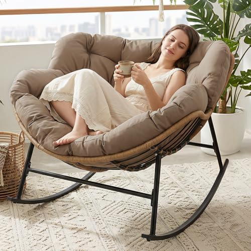 BULEXYARD Outdoor Papasan Rocking Chair, Oversized Egg Patio Lounge Chair