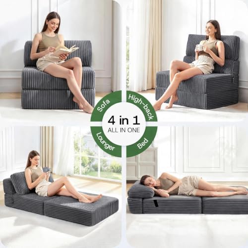 Folding Sofa Bed Convertible 4 in 1 Sleeper Chair Gray Twin