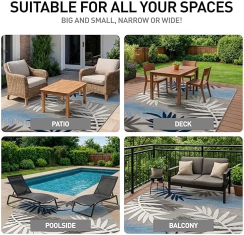 Rugshop Palm Indoor/Outdoor Non-Shedding Deck Patio Area Rug Blue 5' x 7&...