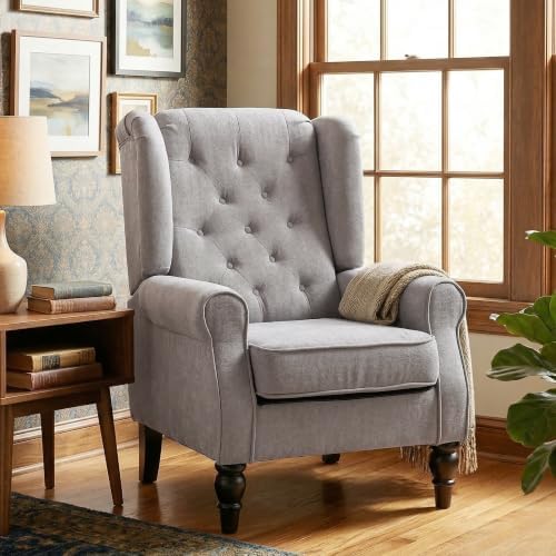 HOMCOM Comfy Accent Chair for Living Room, Wingback Armchair, Gray