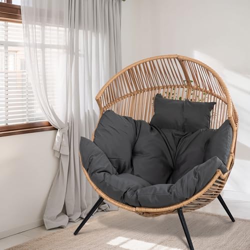 Shintenchi Wicker Egg Chair Rattan Patio Chair with Cushion, Oversized Patio ...