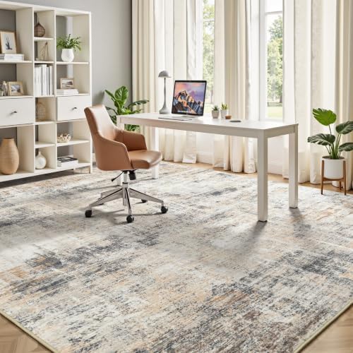 8x10 Area Rug for Living Room, Abstract Washable Non-Slip Large Rugs, Gold