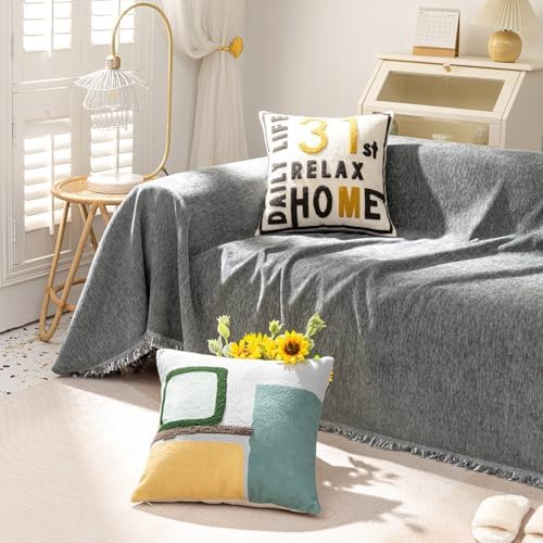 VClife Boho Gray Armchair Couch Cover for Single Sofa with Tassel, 71 x 71