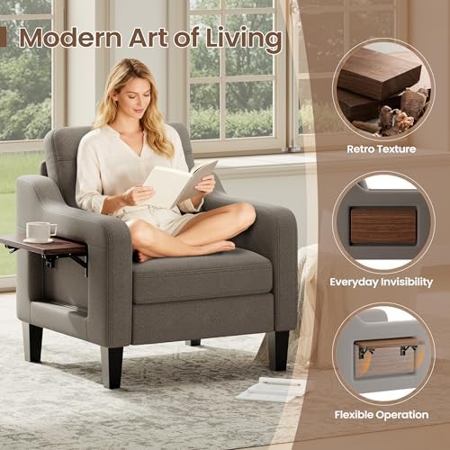 Upholstered Accent Chair with Foldable Side Table for Living Room