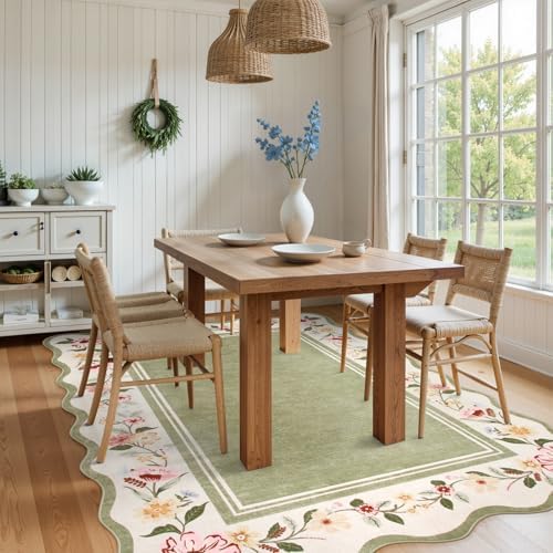 Lahome Green Scalloped Living Room Rug 8x10