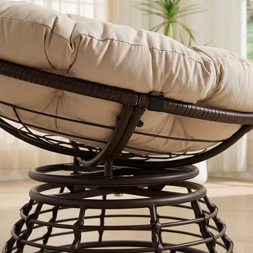 Cushion Papasan Swivel Chair, Ergonomic Wicker Round Chair with Thick Padding...