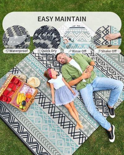 MontVoo Outdoor Rug Carpet 8x10 Waterproof-Patio Rug Mat Reversible RV Campin...