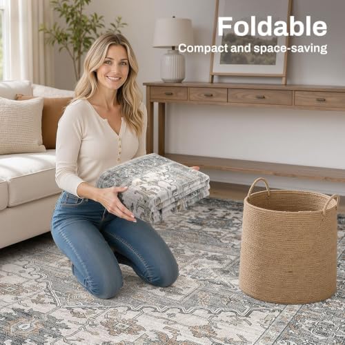 Washable Area Rugs 9x12: Neutral Gray Brown Rugs for Living Room