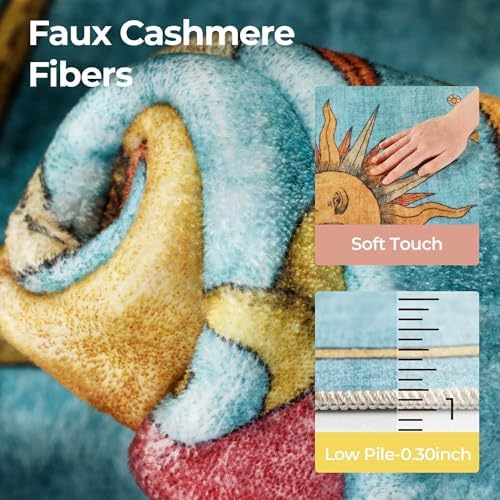 Kokia 4x6 Celestial Sun Moon Unique Fresh Turquoise Soft Washable Area Rug