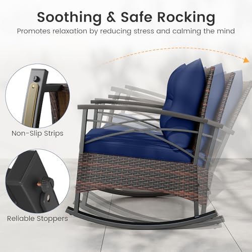 Tangkula 3 Pieces Wicker Outdoor Rocking Chairs Set