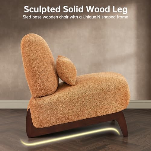 Morden Fort Boucle Chair,Upholstered Accent Chair&Wood Leg,Toffee Orange