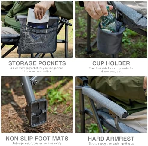 EVER ADVANCED Padded Oversized Folding Camping Chair for Adults, Heavy Duty L...