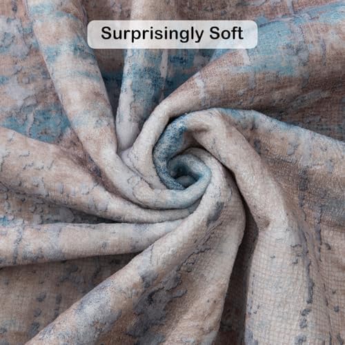 Kelarea Washable Area Rug 5x7, Non-Slip Low Pile Abstract Beige Blue