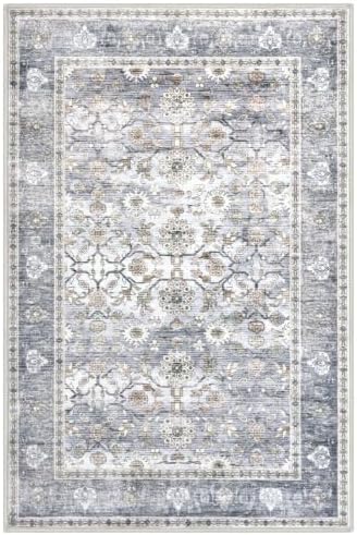 KUTA Vintage Floral Kitchen Rugs Sets of 2PCS 2x3 and 2x6 Grey Blue