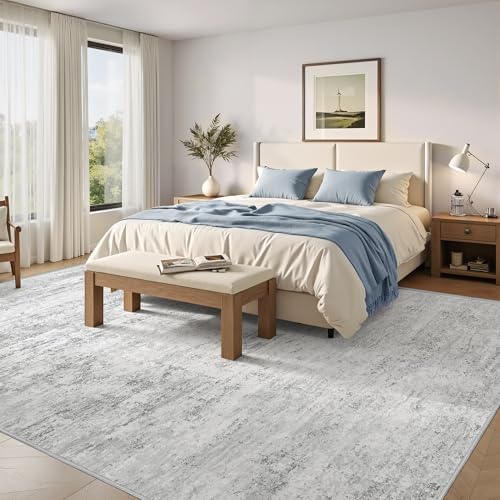 Washable Rugs 8x10, Abstract Large Area Rugs for Living Room, Grey