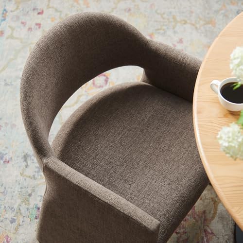 Modway Talia Upholstered Fabric Dining Armchair in Mocha - Modern Curved Dini...