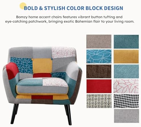 Bonzy Home Modern Oversized Accent Chair for Living Room, Colorful Boho Linen...