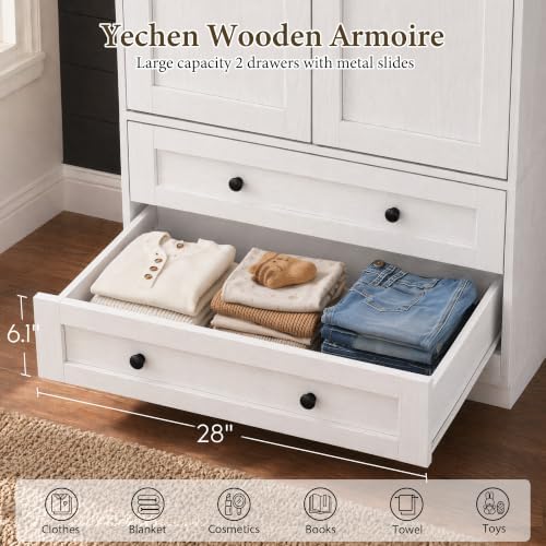Yechen 71" Wooden Armoire Wardrobe Closet Set of 2, 4 Doors & 4 Drawers