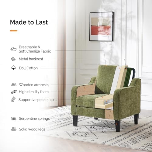 VINGLI Olive Green Accent Chair, Upholstered Armchair for Living Room