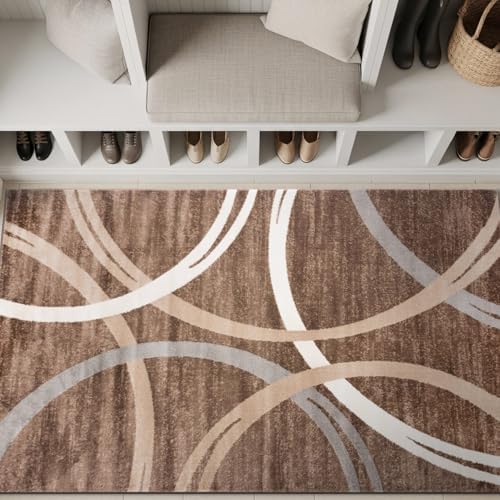 Rugshop Wavy Circles Modern Fade-Resistant Area Rug Brown 3'3" x 5'