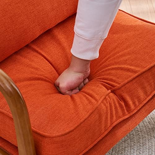 VINGLI Linen Burnt Orange Comfy Accent Chair, Mid Century Modern Lounge Armch...