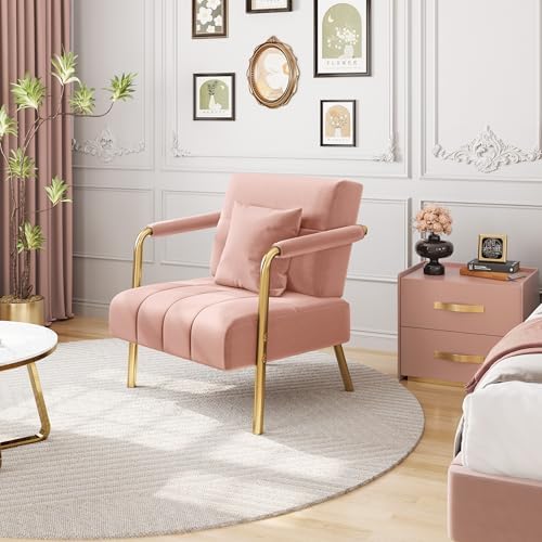 Yaheetech 30" Velvet Sofa Chair Accent Sofa with Gold Metal Leg, Pink