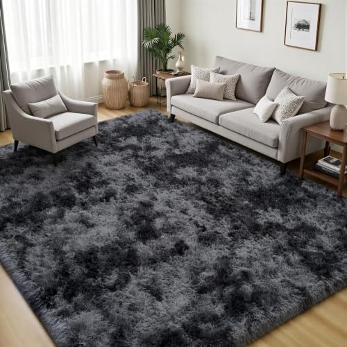 PLHXFR 5x7 Area Rugs Living Room: Fluffy Bedroom Soft Shag Rug Black Grey