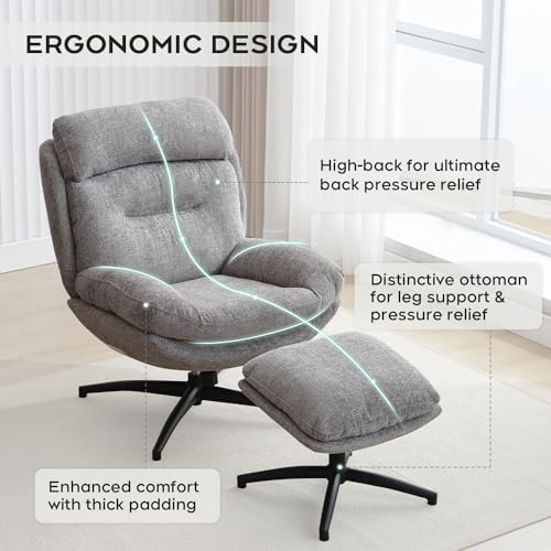 Swivel Accent Chair with Ottoman Set for Living Room, Chenille Comfy Reading ...