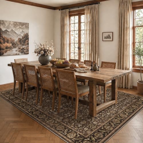 Washable 8x10 Living Room Non-Slip Area Rug Retro Brown Large Carpet