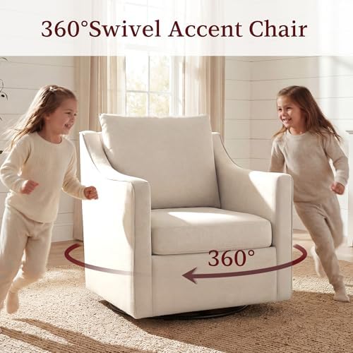 ANJ 360° Swivel Accent Chair, Large Comfy Fabric Reading Chair with Wide Curv...
