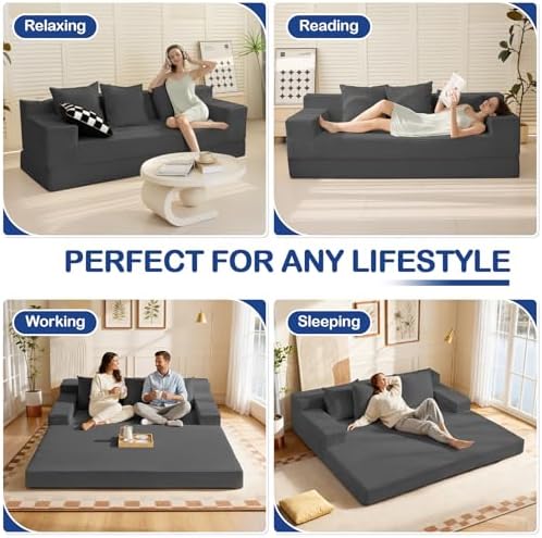 2 in 1 Convertible Boneless Couch Bed, Corduroy futon Sofa Bed, Compression F...